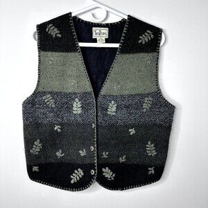 Tantrums Womens Wool Cotton Embroidered Knit Colorblock Vest Size M Green Black